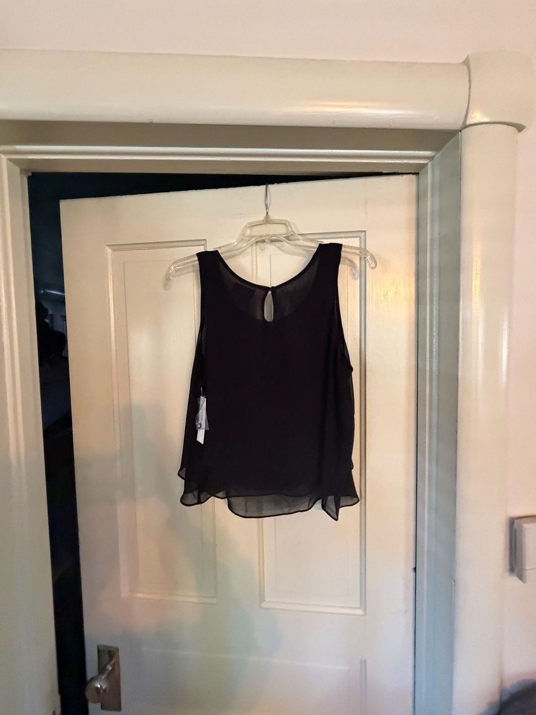 Bisou Bisou Chiffon Tank Top Size M Black Layered Flowy Blouse 8