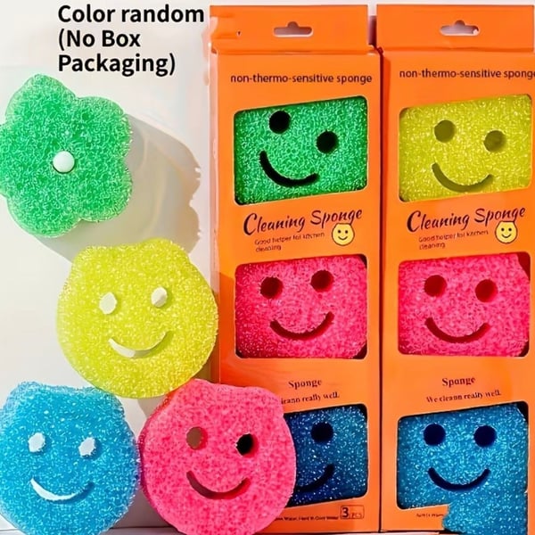 Smiley Face Cleaning Sponge 6 Pack Multipurpose Dishwashing Scrubbers