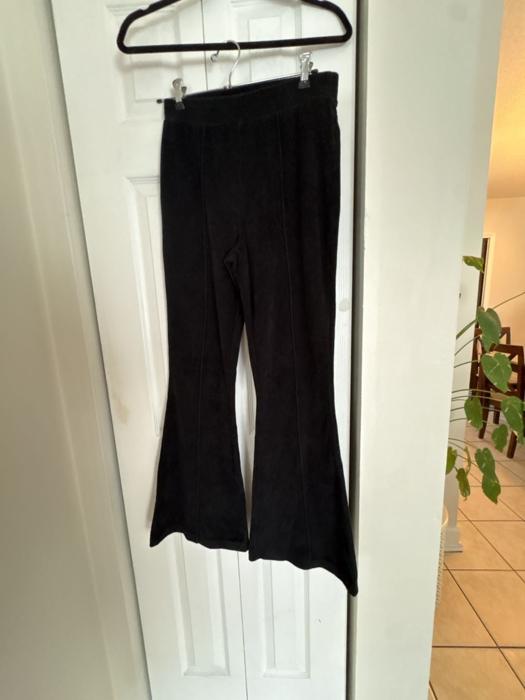 Aerie Flare Pants Size S Regular Black Velour Lounge 2