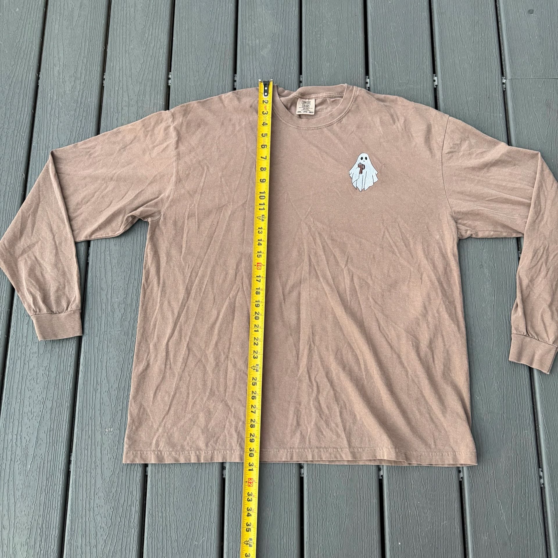 Comfort Colors Stanley Cup Ghost Long Sleeve Size 2XL Brown Shirt 6