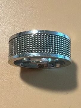 Stainless Steel Mesh Center 8mm Band Silver Ring 2
