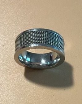 Stainless Steel Mesh Center 8mm Band Silver Ring 3