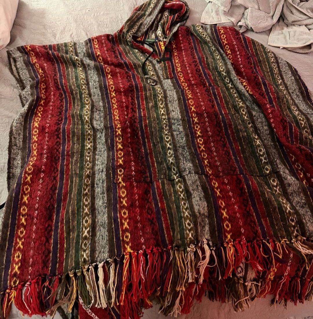 Kathmandu Imports Hooded Poncho Striped Cotton Multicolor 10