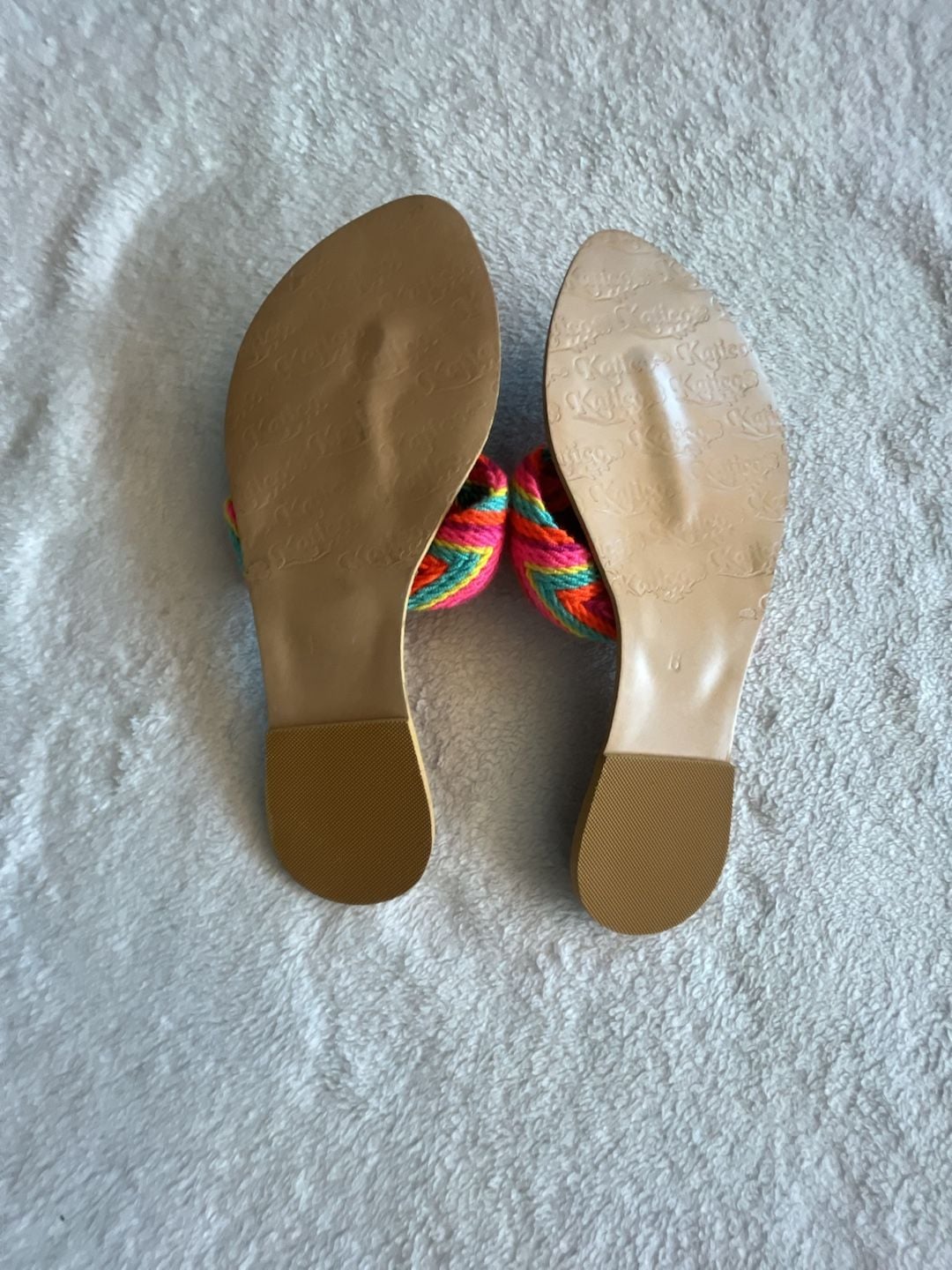Katico Pom Pom Sandals Size 38 Colorful Braided Flat Thong 3