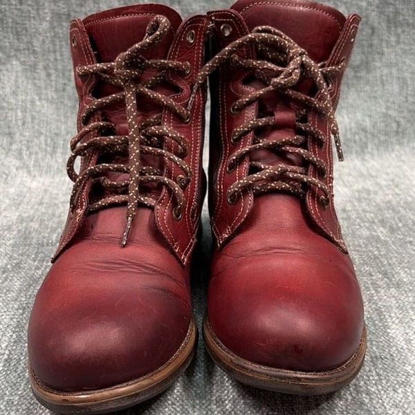 Taos Cutie Ankle Boots Size 9-9.5 Deep Red Leather Lace Up Zip