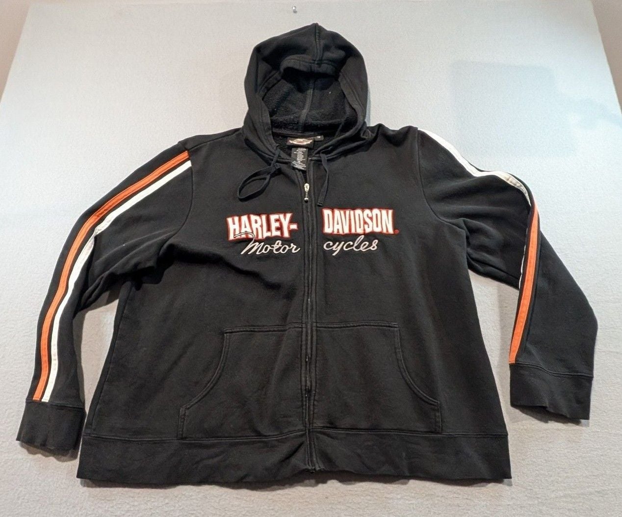 Harley-Davidson Zip-Up Hoodie Size 1W Black Orange White Striped 2