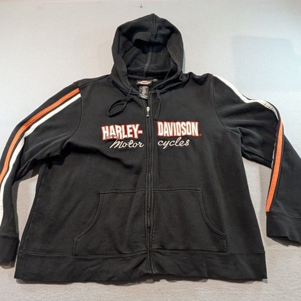 Harley-Davidson Zip-Up Hoodie Size 1W Black Orange White Striped