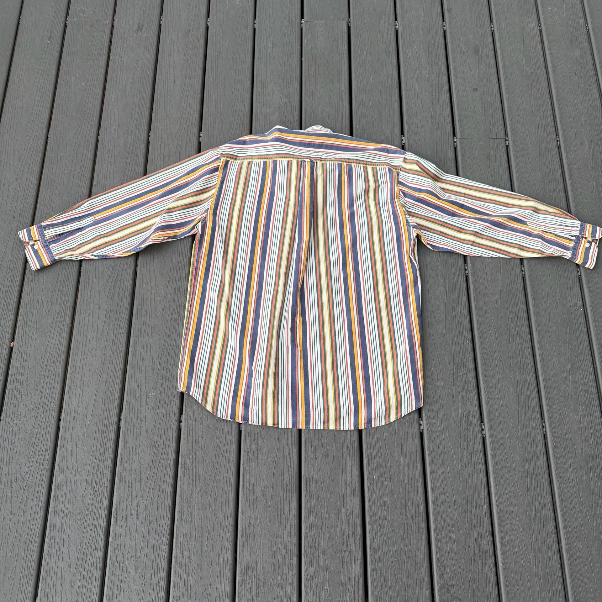 Vintage 90s Pure Stuff Striped Button Down Shirt L Long Sleeve 100% Cotton 8