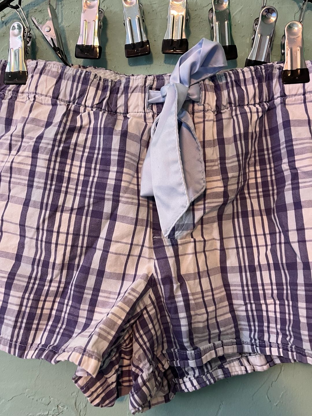 Faded Glory organic cotton Sleep Shorts L (12-14) Purple Plaid 2