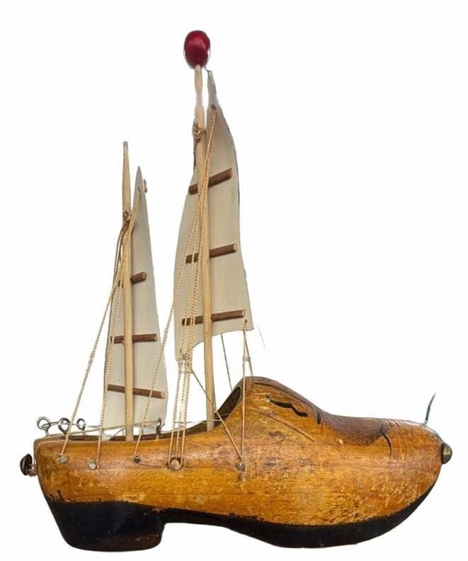 Vintage Hand Crafted Wooden Dutch Shoe Sailboat Model (8x8) 1
