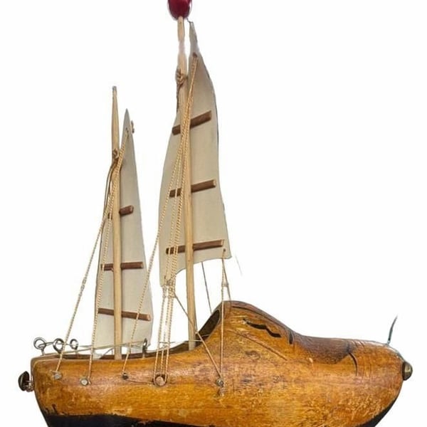 Vintage Hand Crafted Wooden Dutch Shoe Sailboat Model (8x8)