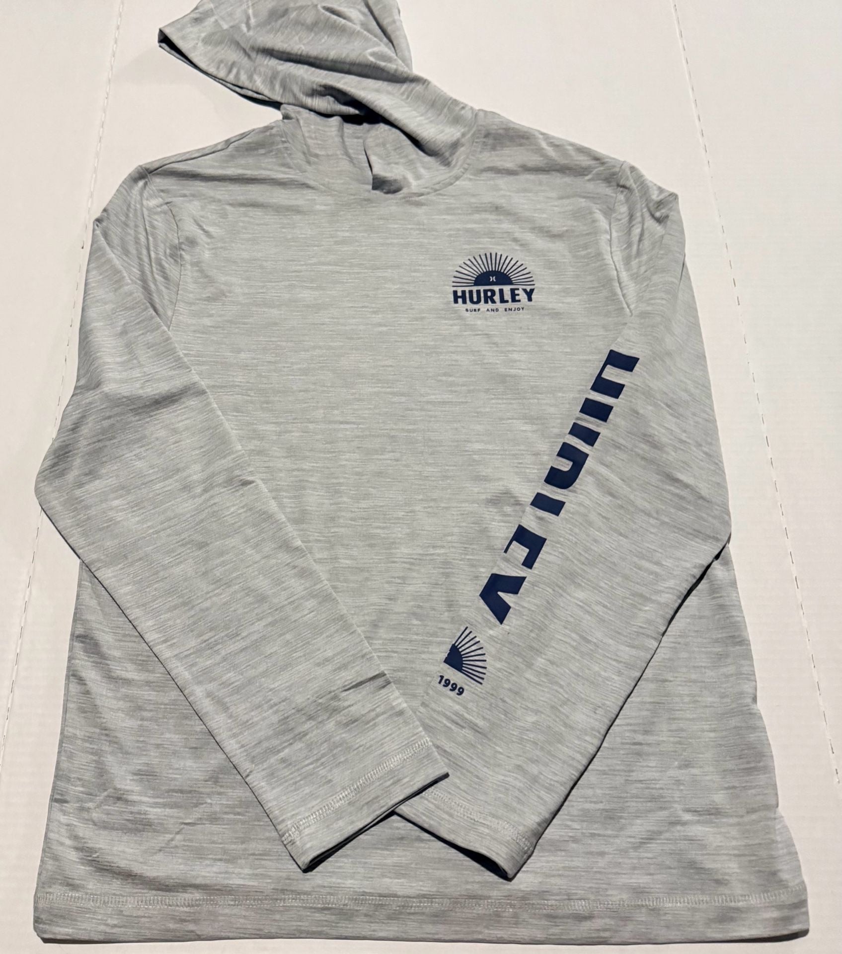 Hurley Sun Protection Hooded Long Sleeve Tee Size S Gray 1