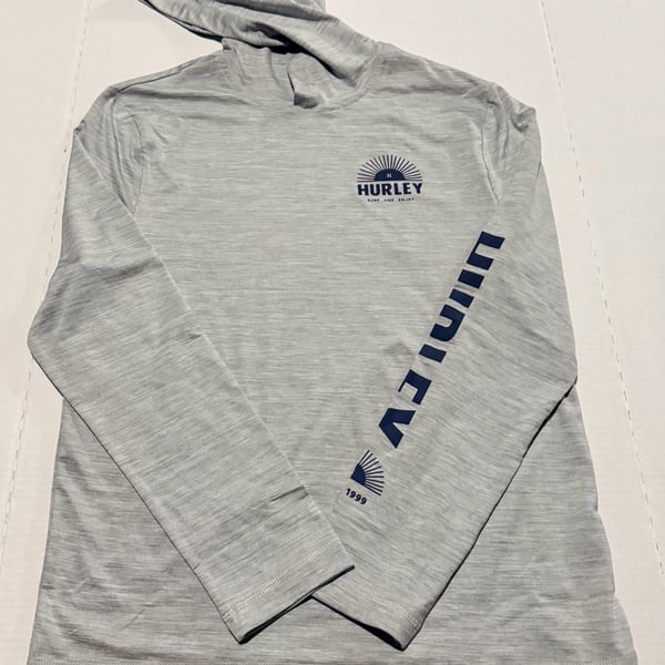 Hurley Sun Protection Hooded Long Sleeve Tee Size S Gray