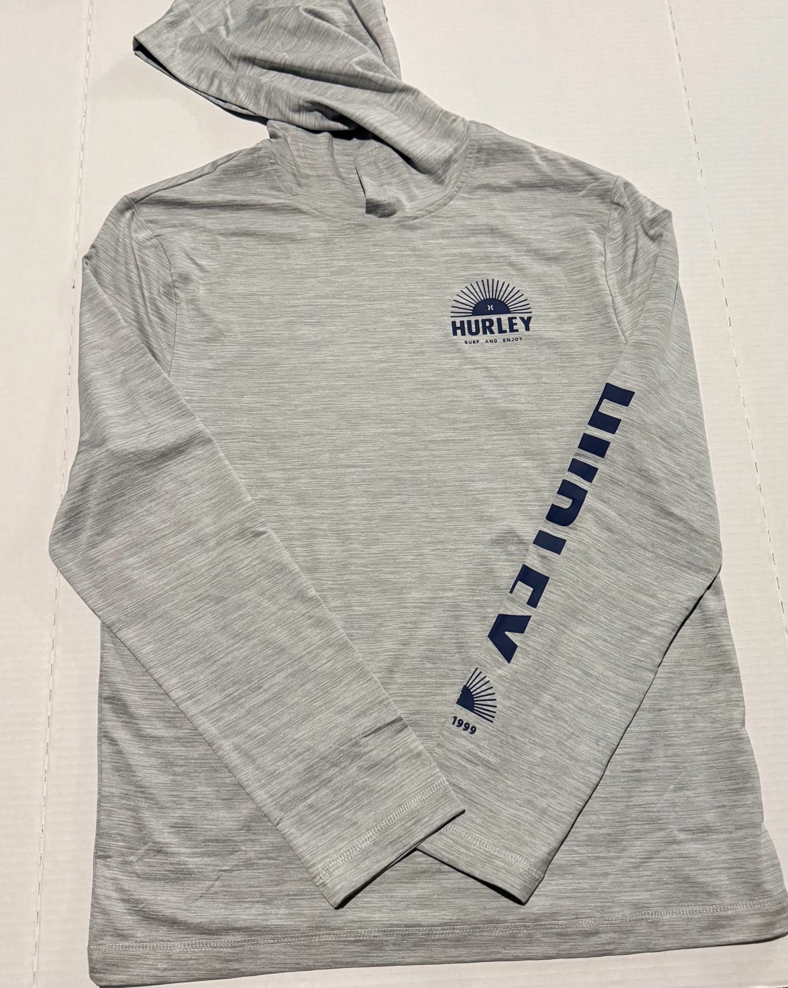 Hurley Sun Protection Hooded Long Sleeve Tee Size S Gray 2