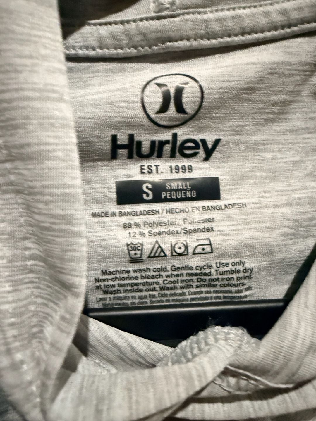 Hurley Sun Protection Hooded Long Sleeve Tee Size S Gray 6