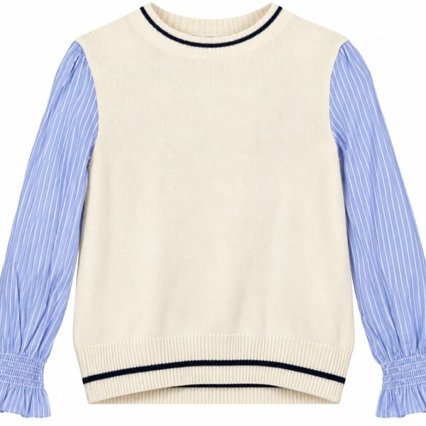 Thml Sweater Size S Ivory Blue Striped Sleeves