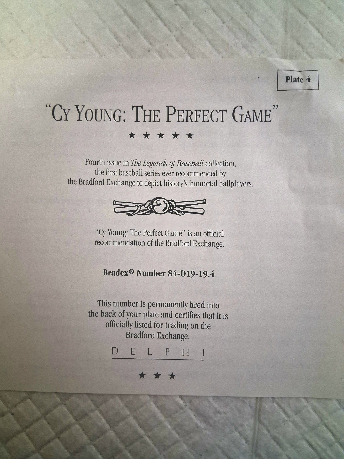 Delphi Cy Young The Perfect Game Collector Plate 7