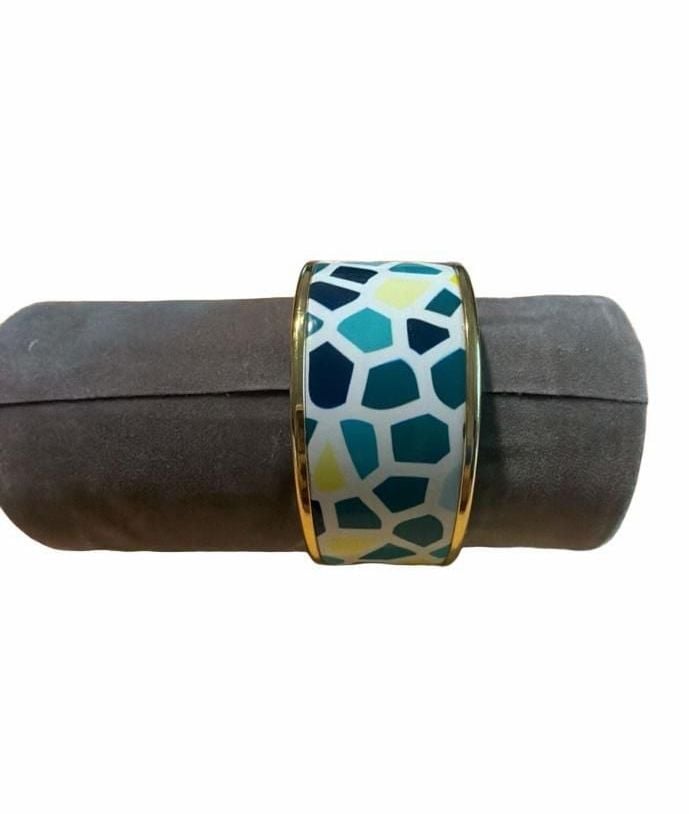 LVG Enamel Bangle Bracelet Geometric Multicolored Gold Tone 3