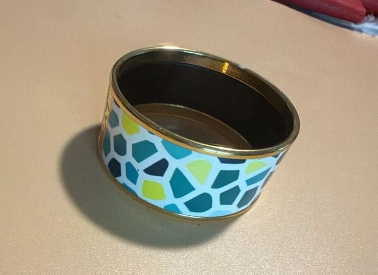LVG Enamel Bangle Bracelet Geometric Multicolored Gold Tone 6