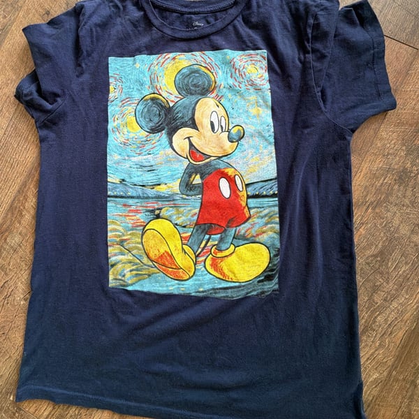 Disney Mickey Mouse Starry Night T-Shirt Size L Navy Blue