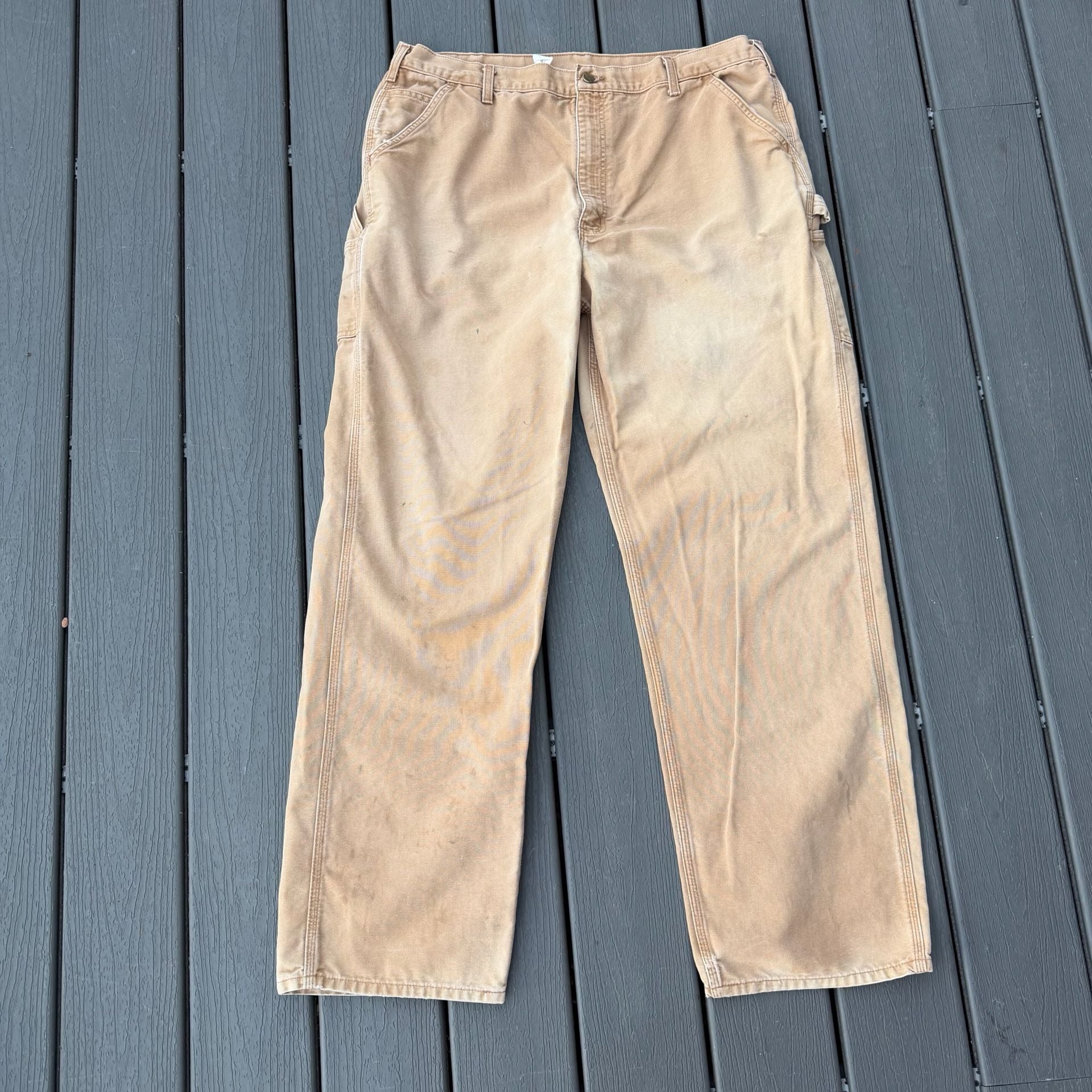 Vintage Carhartt Canvas Carpenter Work Worn Pants Brown Distressed 42x36 2