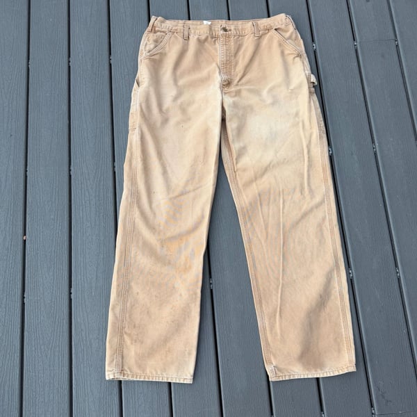 Vintage Carhartt Canvas Carpenter Work Worn Pants Brown Distressed 42x36