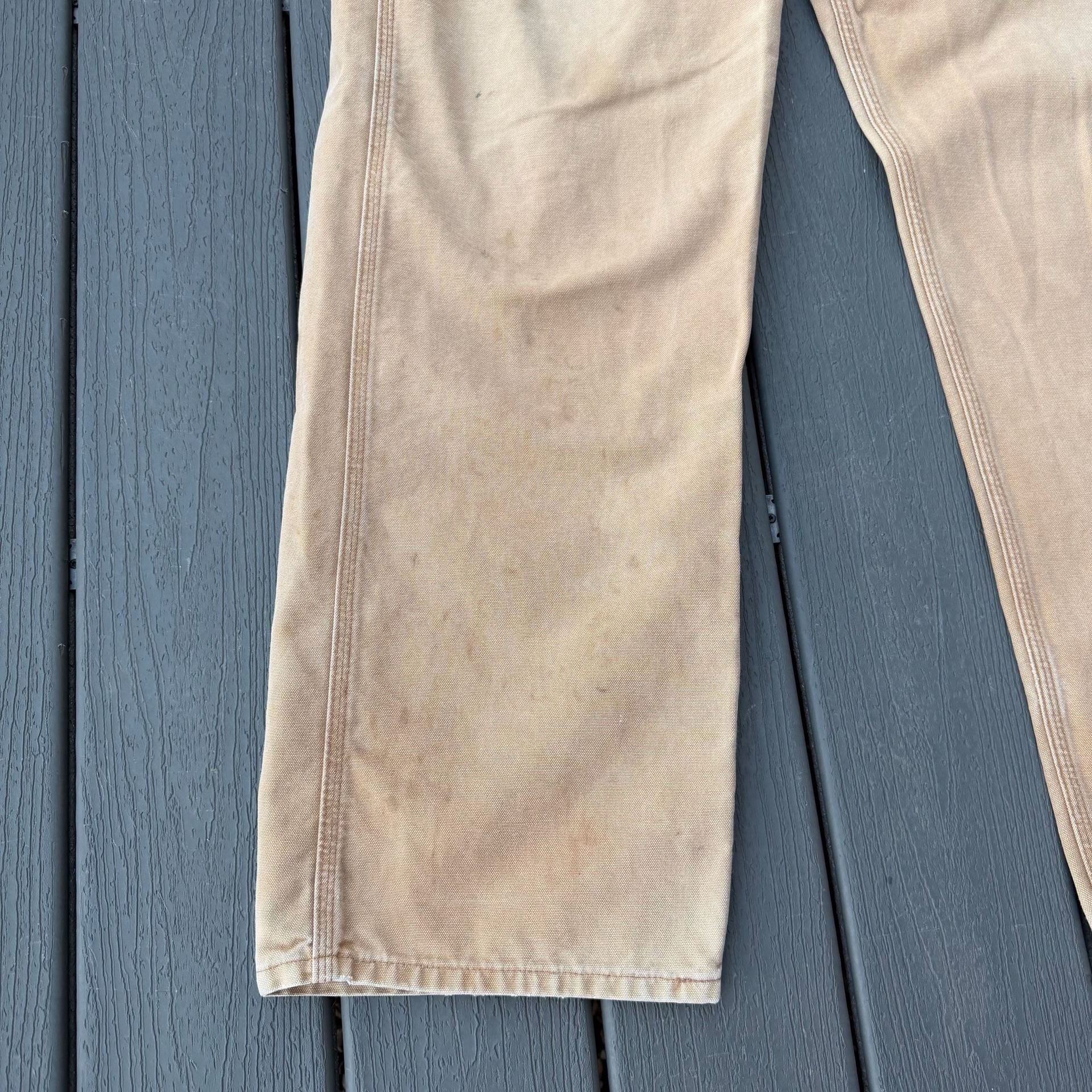 Vintage Carhartt Canvas Carpenter Work Worn Pants Brown Distressed 42x36 3