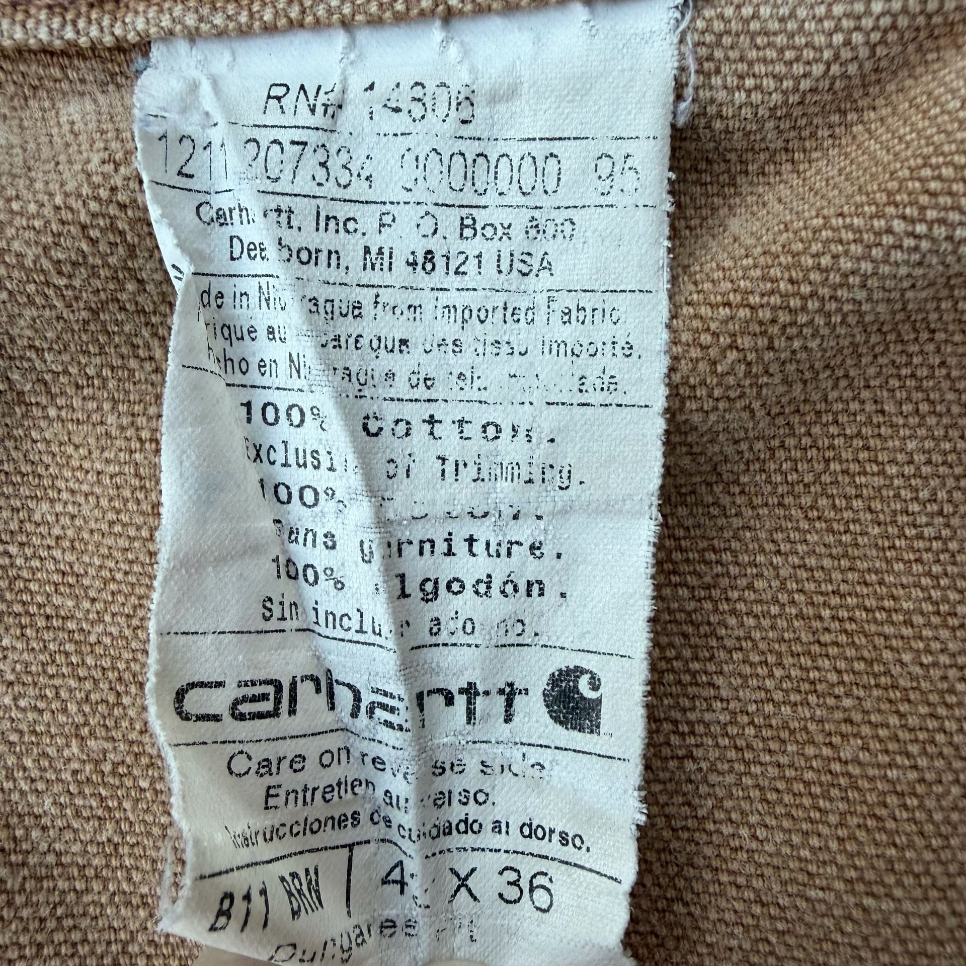 Vintage Carhartt Canvas Carpenter Work Worn Pants Brown Distressed 42x36 5
