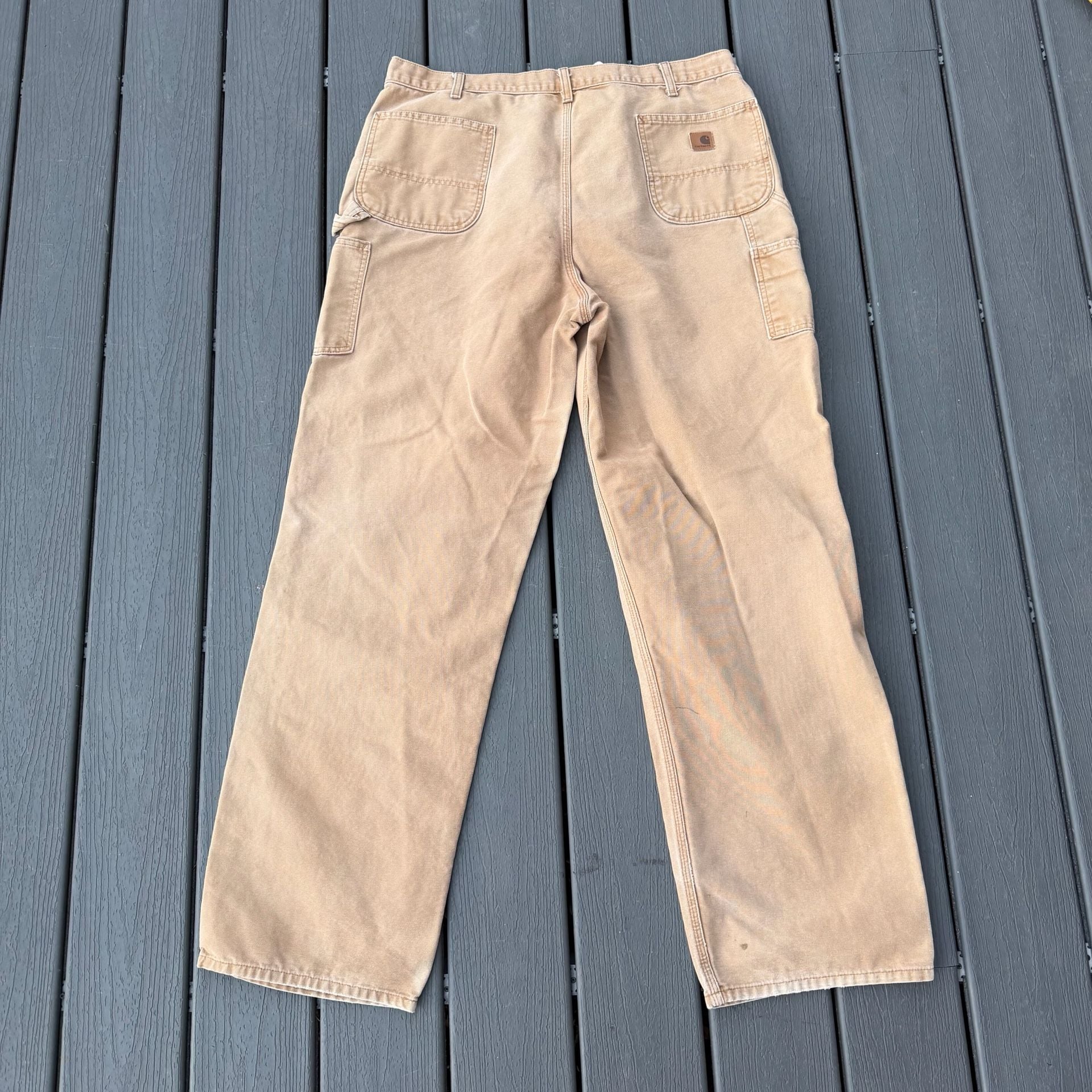 Vintage Carhartt Canvas Carpenter Work Worn Pants Brown Distressed 42x36 6