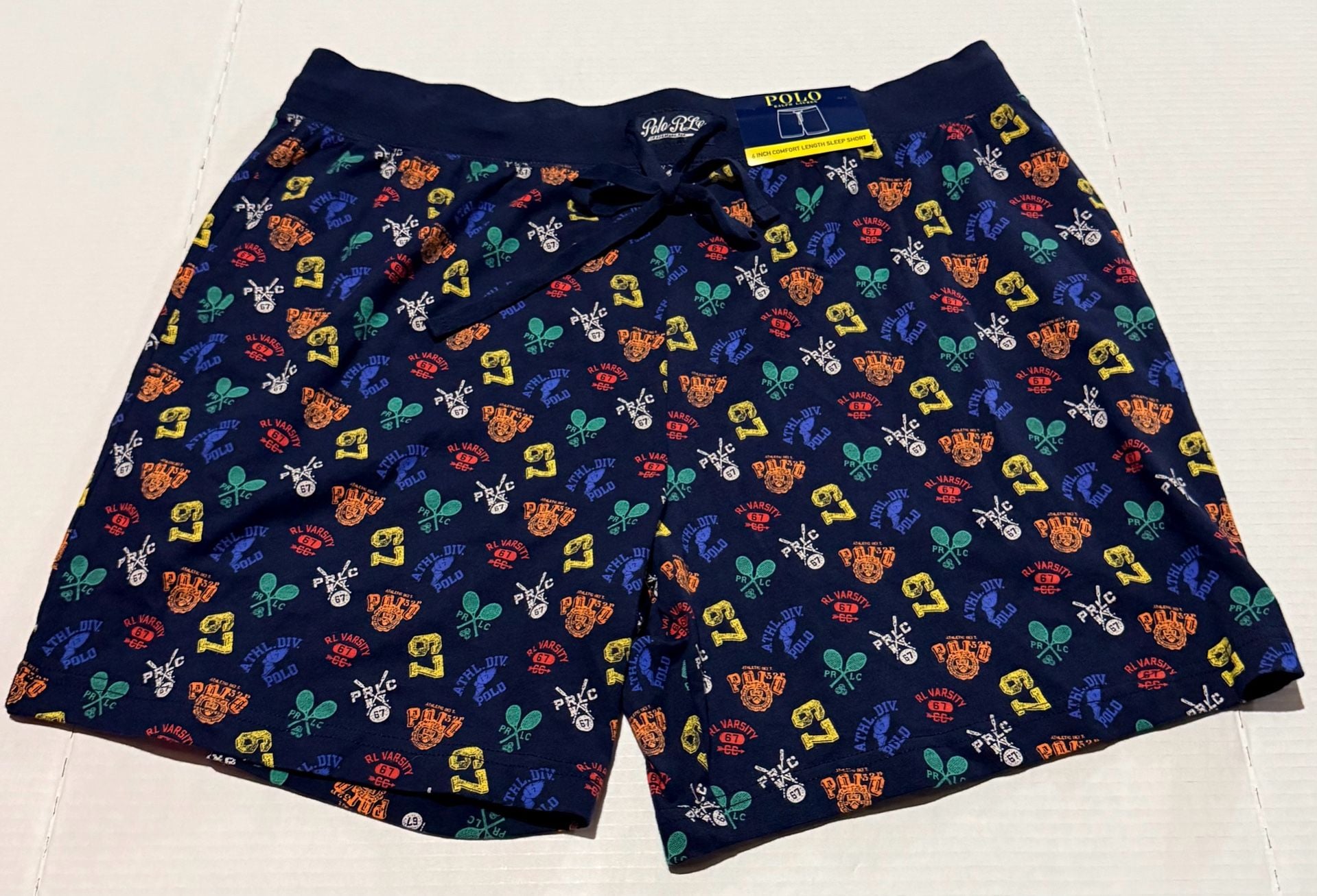 Polo Ralph Lauren Sleep Shorts Size XL Navy Multi Varsity Print 2