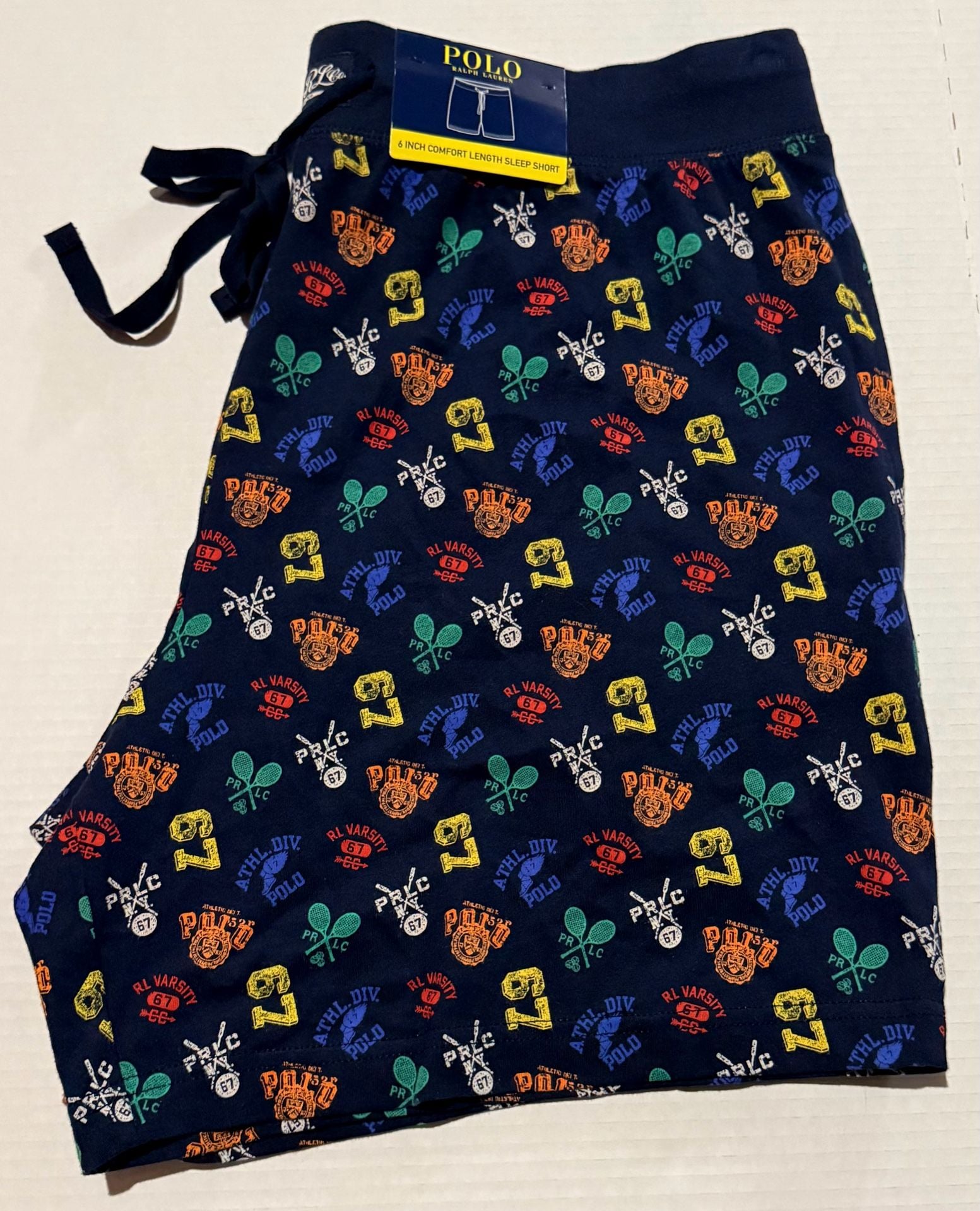 Polo Ralph Lauren Sleep Shorts Size XL Navy Multi Varsity Print 8