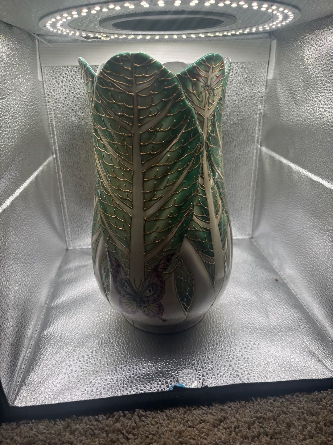 Andrea by Sadek Chinese Cabbage Leaf and Butterfly Porcelain Vase 1