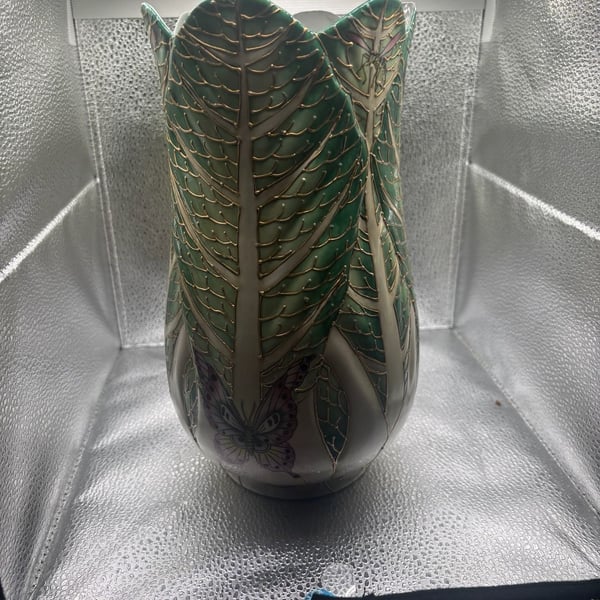Andrea by Sadek Chinese Cabbage Leaf and Butterfly Porcelain Vase