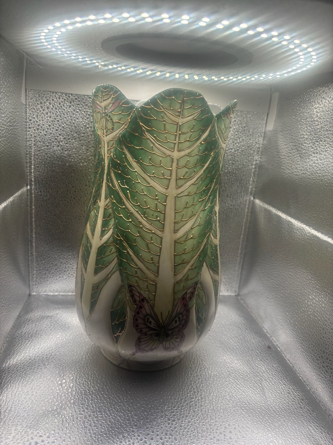 Andrea by Sadek Chinese Cabbage Leaf and Butterfly Porcelain Vase 4