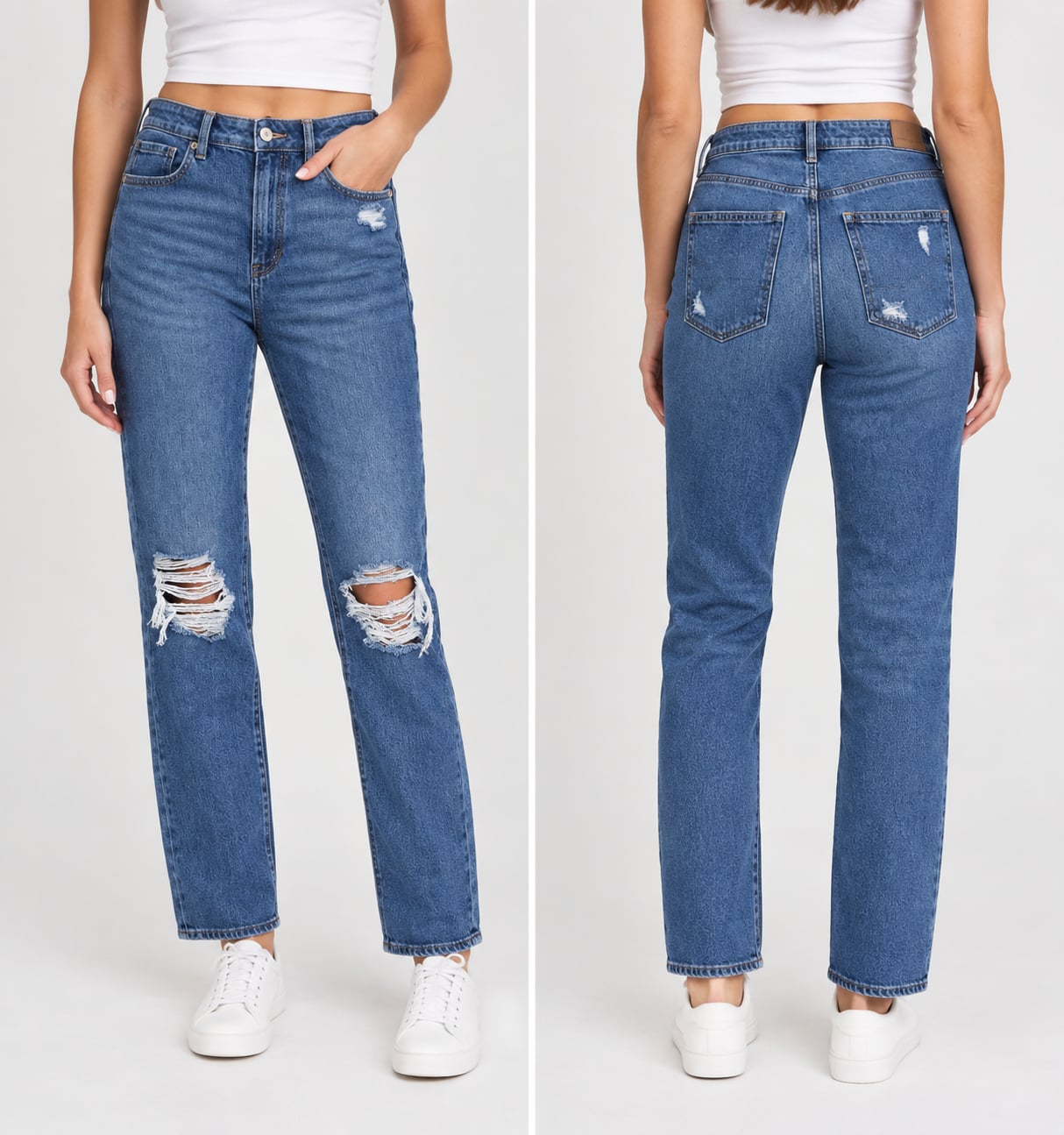 American Eagle Stretch Ripped Super High-Waisted Straight Jean Size 6 Blue 2