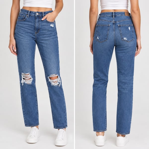American Eagle Stretch Ripped Super High-Waisted Straight Jean Size 6 Blue
