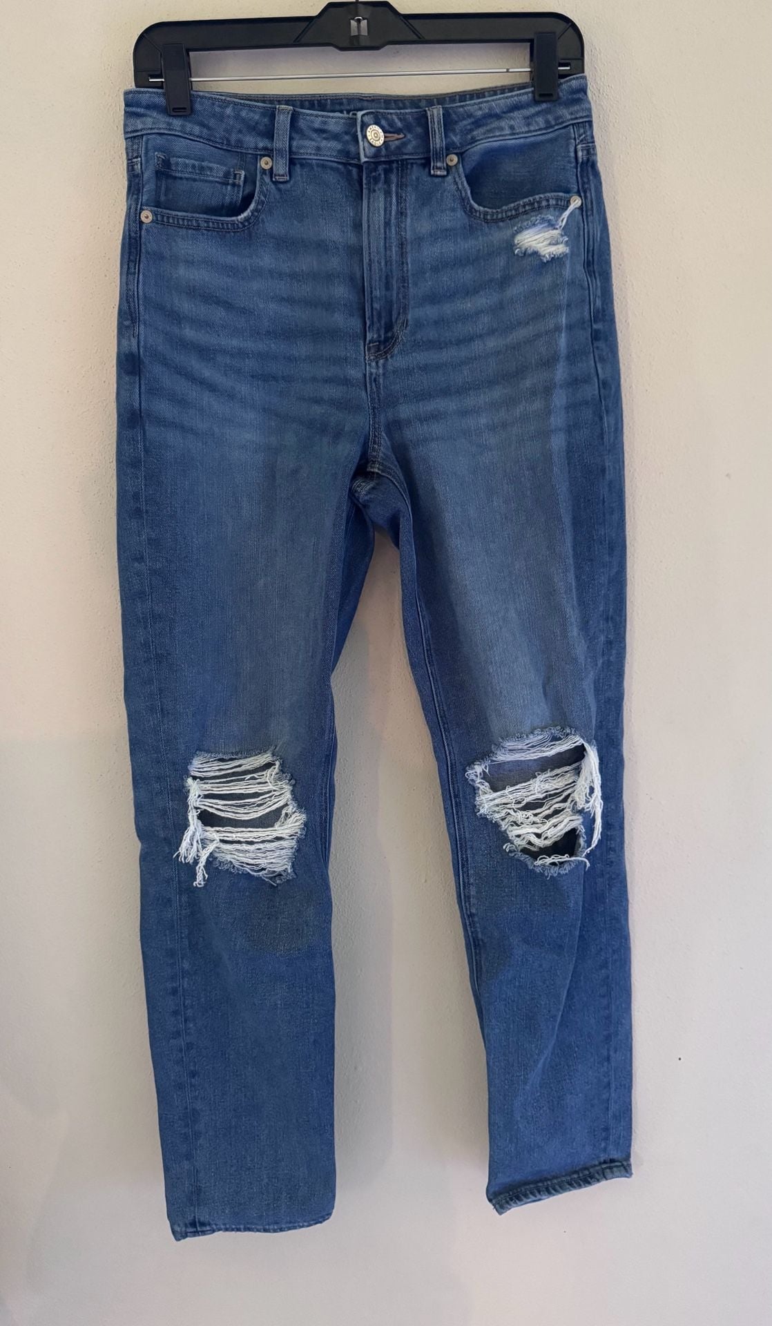 American Eagle Stretch Ripped Super High-Waisted Straight Jean Size 6 Blue 3
