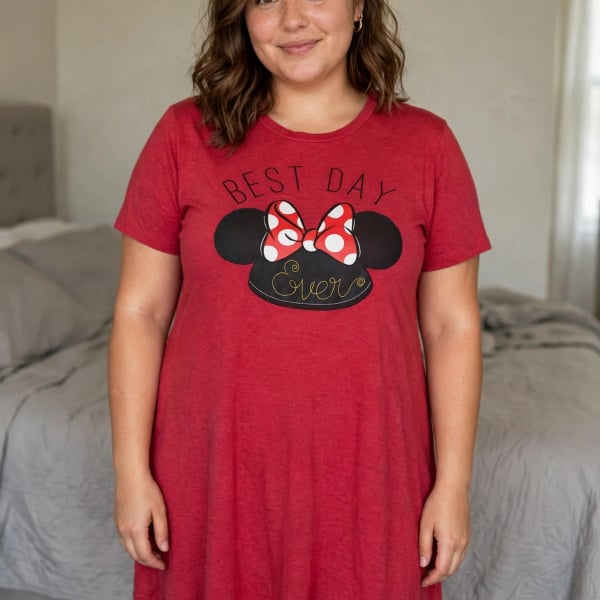 Disney Parks Authentic T-Shirt Tunic Minnie Mouse Bow Best Day Womens S Red