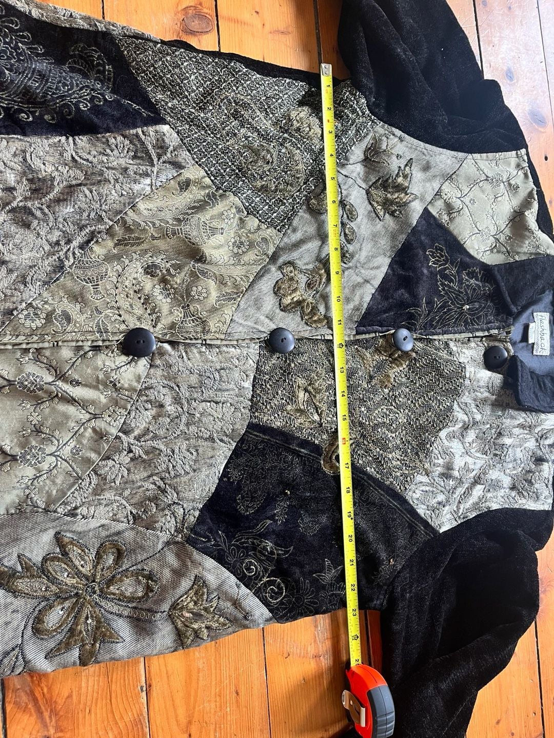 Flashback Patchwork 90s Tapestry Jacket Size XL Black Sage Gold Embellished 8