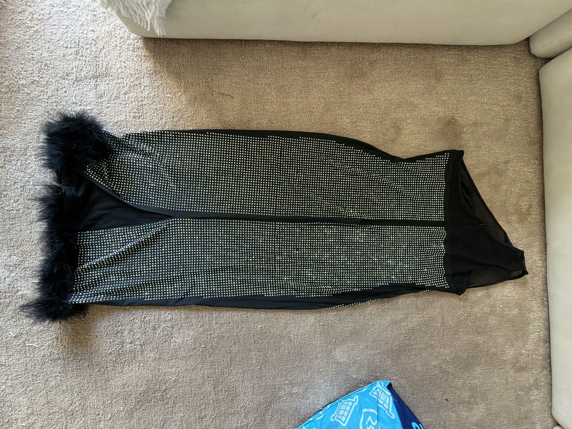 Aclosy Rhinestone Mesh Feather Bandage Dress Size XXL Black One-Shoulder 3