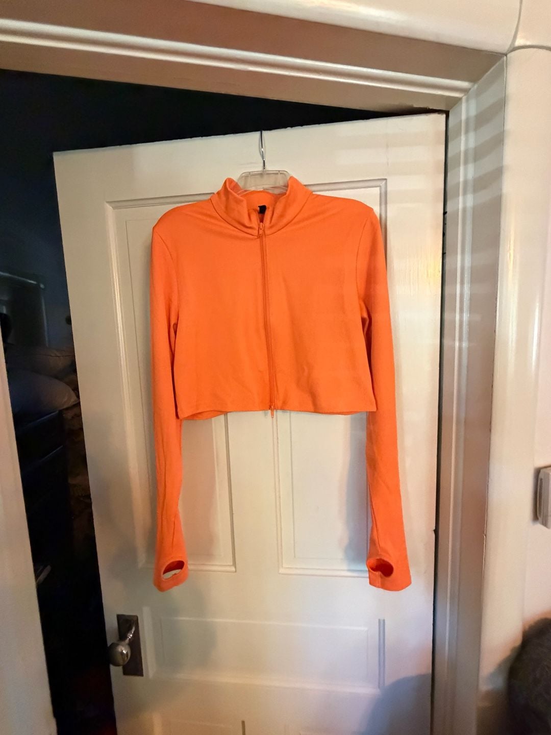 Divided H&M Full Zip Workout Jacket Size XL Orange Thumbholes 2