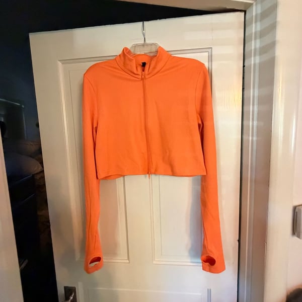 Divided H&M Full Zip Workout Jacket Size XL Orange Thumbholes