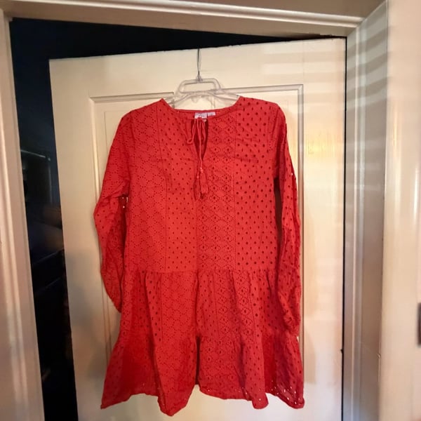 Goa Beachwear by Japna Eyelet Dress Size M Red Cotton
