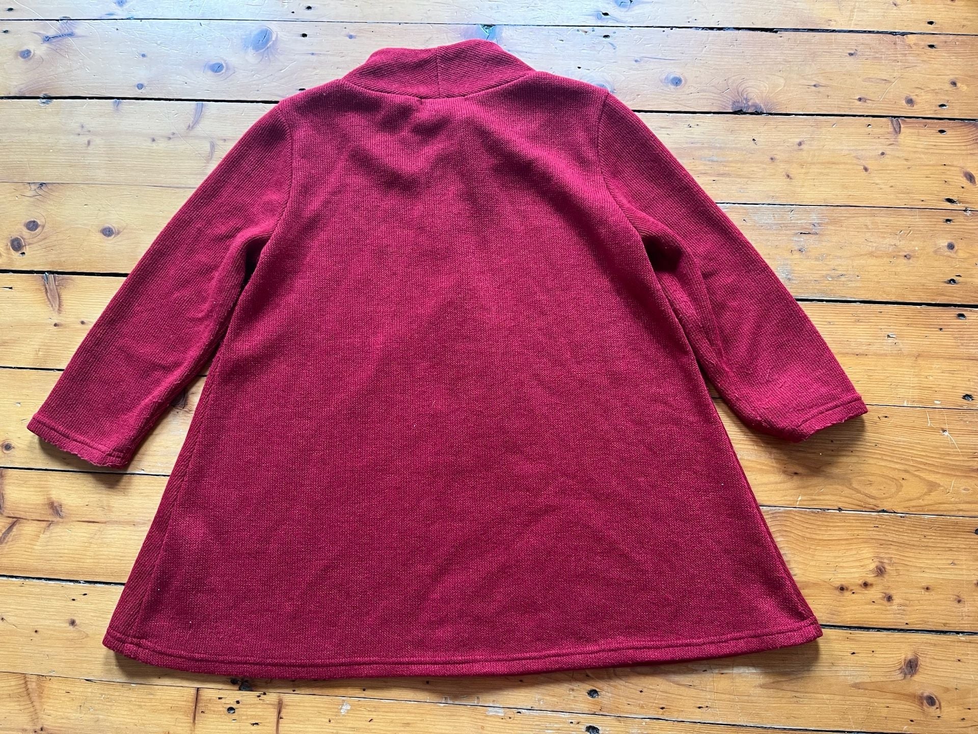 Yushi Sweater Coat Size M Red Knit Mock Neck Two Button Swing Jacket Lagenlook 3