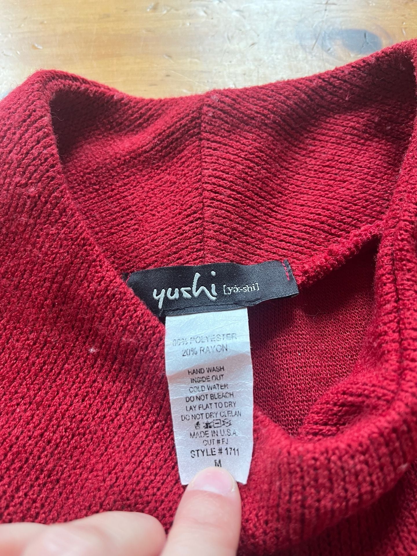 Yushi Sweater Coat Size M Red Knit Mock Neck Two Button Swing Jacket Lagenlook 4