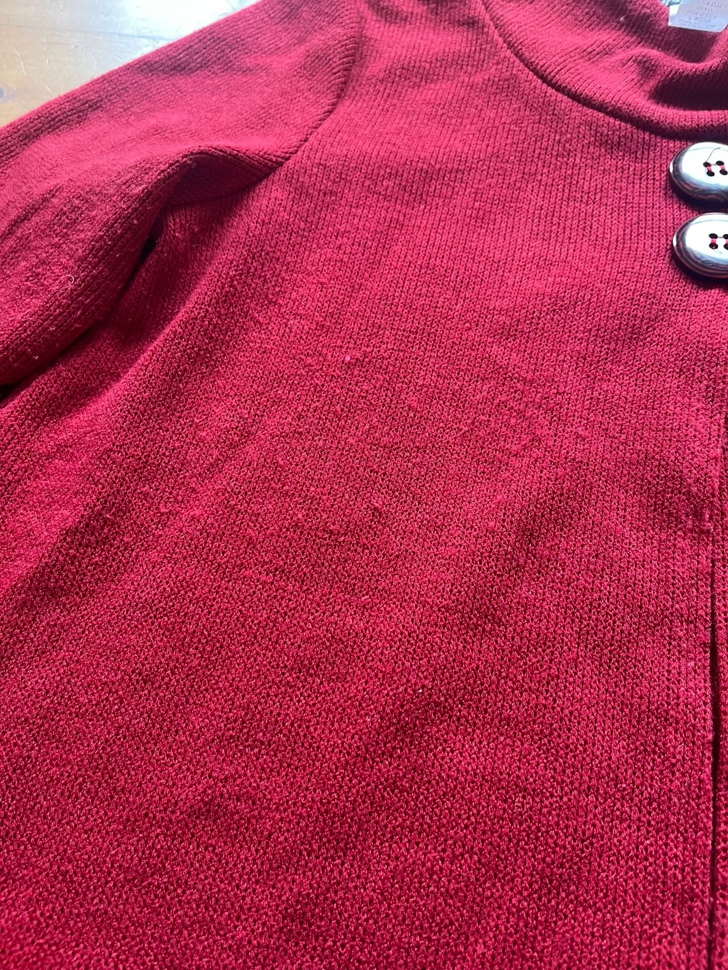 Yushi Sweater Coat Size M Red Knit Mock Neck Two Button Swing Jacket Lagenlook 5