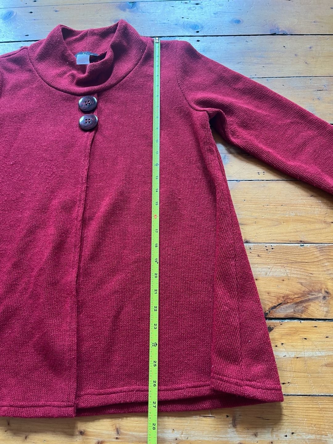 Yushi Sweater Coat Size M Red Knit Mock Neck Two Button Swing Jacket Lagenlook 6