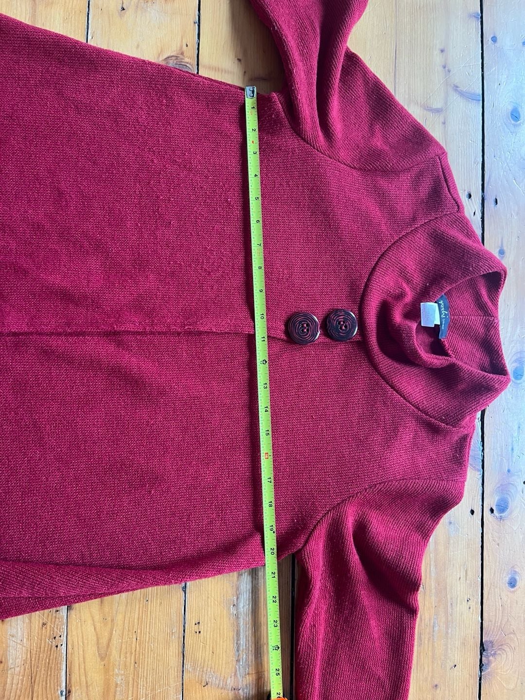 Yushi Sweater Coat Size M Red Knit Mock Neck Two Button Swing Jacket Lagenlook 7