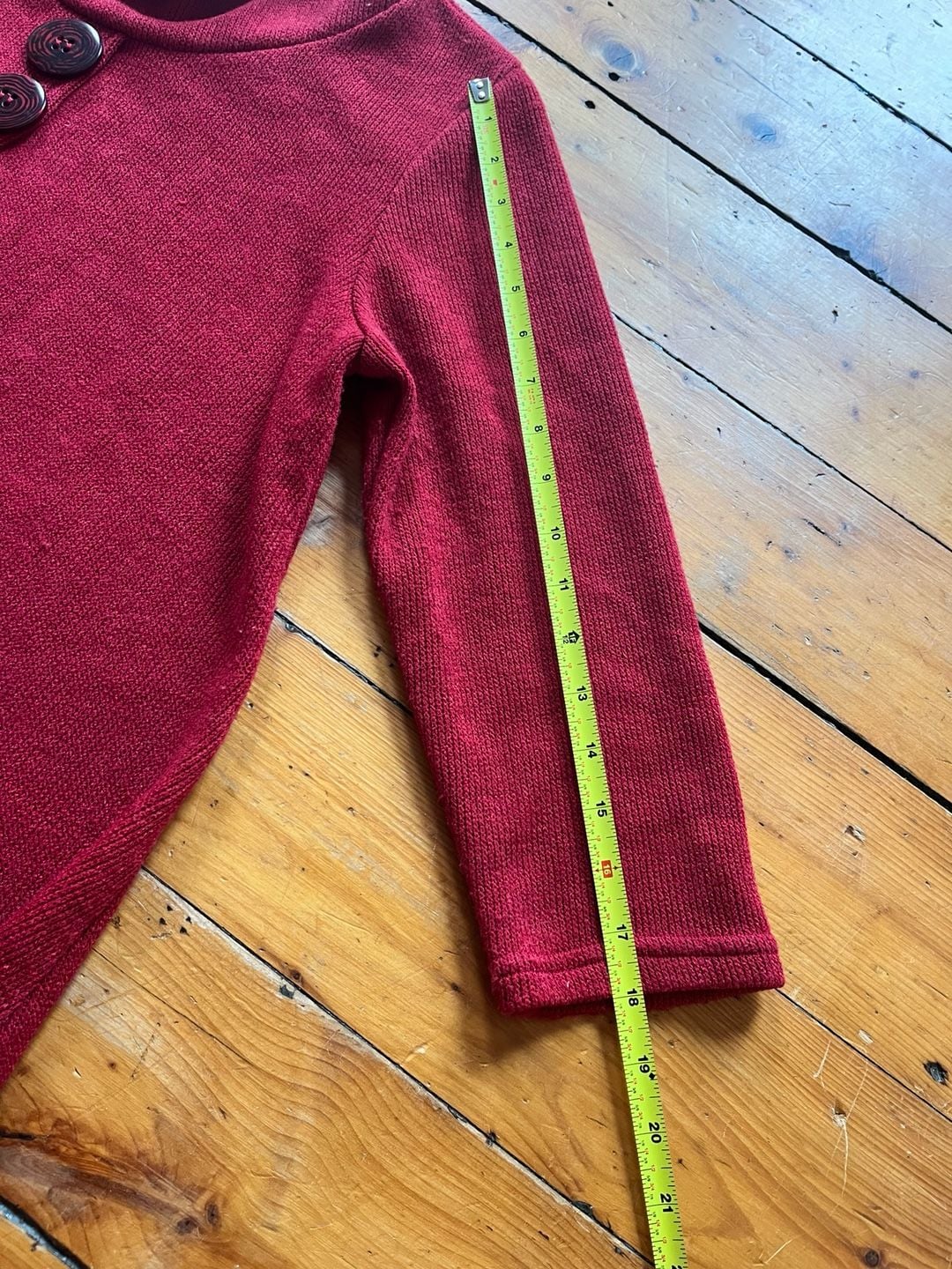 Yushi Sweater Coat Size M Red Knit Mock Neck Two Button Swing Jacket Lagenlook 8