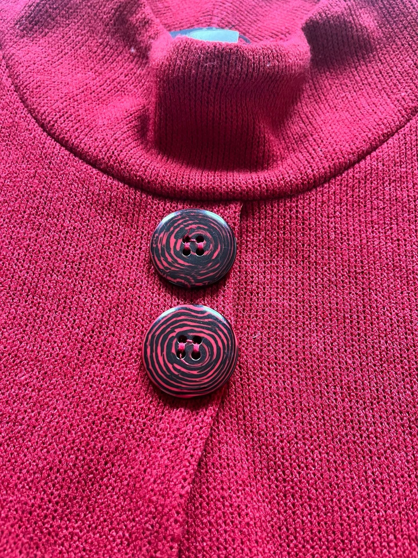 Yushi Sweater Coat Size M Red Knit Mock Neck Two Button Swing Jacket Lagenlook 10